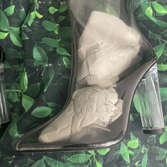 Womens Clear Transparent Naked Club Thigh High Pointy Toe Chunky Heel Boots Long - Picture 6 of 7